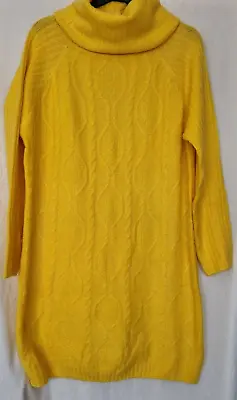 Bonmarche Women's Cable Knit Ribbed Roll Neck Yellow Jumper Dress  14 16 • £8.99