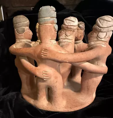 Rare Vintage Aztec Mayan Primitive Large Circle Of 6 Friends  Pottery Clay • $55