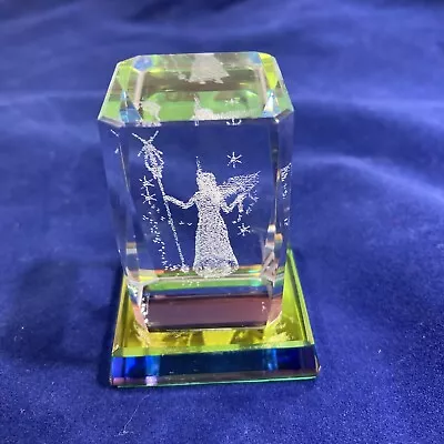 3d Laser Sculpted Crystal Cube Winged Fairy With Staff • £14.47