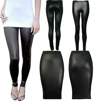 £7.99 • Buy Women Elastic Waist Black Faux Leather Leggings Wiggle Skirt Pencil Tube Pu PVC