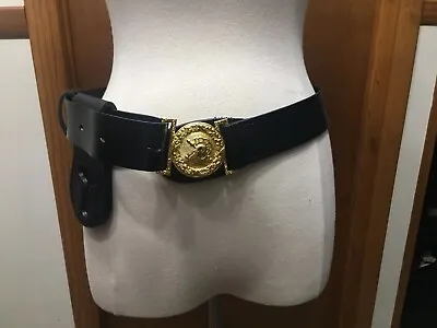 USMA West Point Cadet Army Military Black Leather Saber Sword Belt Brass Buckle • $50