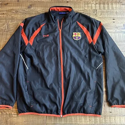 FC Barcelona Jacket Mens Large Black Orange Full Zip Forca Barca Soccer FCB • $22