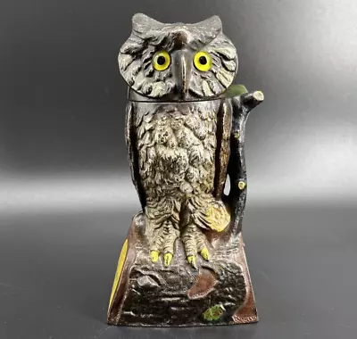 Owl Turns Head Cast Iron Mechanical Bank - J & E STEVENS • $595