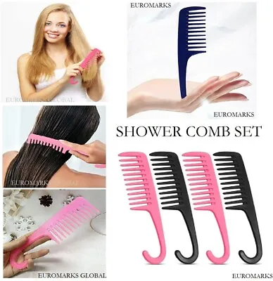 4 Large Salon Hairdressing Shower Comb Wide Tooth Detangler Wet Hair Brush Combs • £3.99