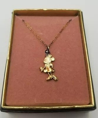 Vintage Sterling Silver DISNEY Minnie Mouse Goldtone Necklace Charm Pendant  • $18