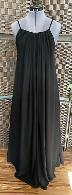 Black Linen Gauze Lace Up Back Halter Tank Maxi Dress Rayon S M L Chiffon Beach￼ • $14.99