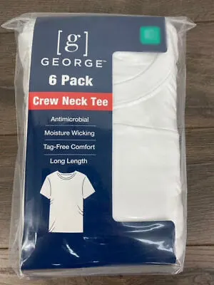 NEW! George Men's 6-Pack Tag Free Crew Neck T-Shirt White Choose Size • $21.99