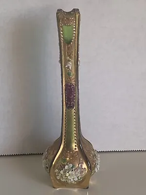 Antique Moser Czech Art Glass Heavy Enameled Flower Cabinet Bud Vase 6 1/4” Tall • $75