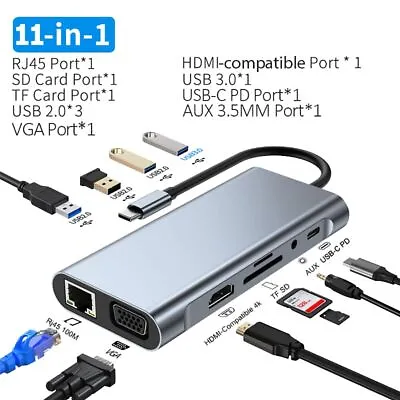 11 In 1 USB-C Hub Adapter Docking Station Dock 4K HDMI VGA Audio SD Macbook • $39.69