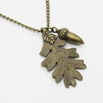$11 • Buy Antique Bronze Oak Leaf With Acorn Pendant, Autumn Leaf, Women's Necklace