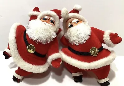 2 Vintage Christmas Santa Claus 4” Felt Flocked Dancing Waving Figure  • $18