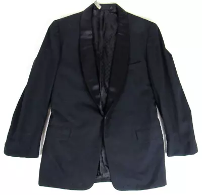 Vtg 50s Haricon Six 1 Button Tuxedo Jacket Blazer Sz 38 Black Shawl Dinner Coat • $24.99