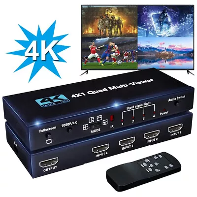 4K HDMI Multi-viewer 4X1 Quad Screen Viewer 4 In 1 Seamless HDMI Switcher Switch • $37.79