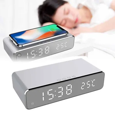 3 In 1 Digital LED Alarm Clock Thermometer Universal Wireless Phone Charger Tool • £17.99