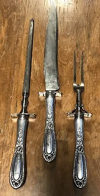 1835 R. Wallace 3 Piece Silver Carving Set W/ Floral Bouquet Pattern No Monogram • $25