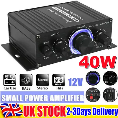 40W HiFi Digital Power Amplifier Mini Stereo Audio Amp Car Home DC12V Remote NEW • £10.89
