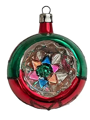 Vintage Hand Blown Glass Christmas Ornament Colorful Mica Star Dimple POLAND  • $18.99