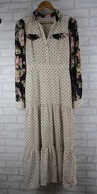 Pasduchas Womens Maxi Dress Beige Pink Black Floral Print 8 • $38