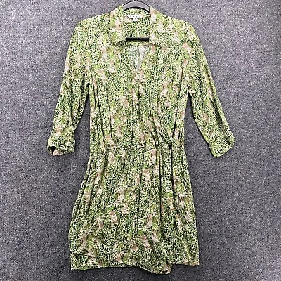 Cabi Dress Womens Size S Faux Wrap Green Leaf Tropical Print V-Neck Straight • $19.49