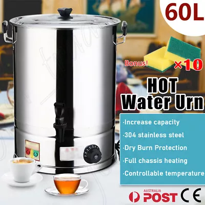 60L Electric Stainless Steel Hot Water Urn Concealed Element Boiler Tea Kettle • $122.99