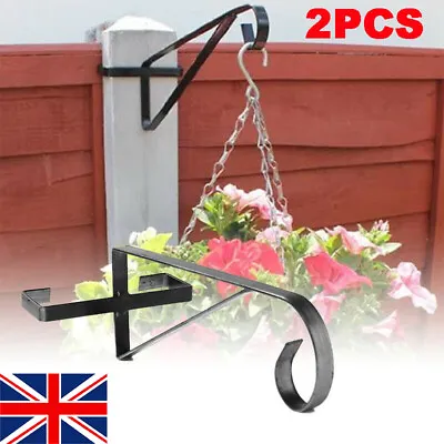 £11.99 • Buy 2Pcs Heavy Duty Hanging Basket Brackets For Concrete Fence H Post Black Coated