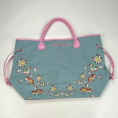 2011 Ed Hardy Tote Bag Blue And Pink Floral Purse Shoulder Bag • $29.99