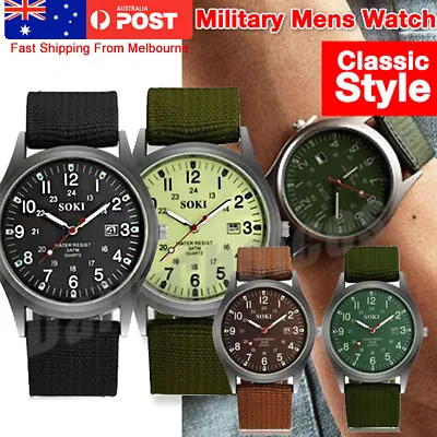 Military Sport Mens Quartz Army Date Analog Luminous Canvas Strap Wrist Watch • $9.55