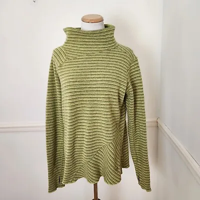 Mountain Hardwear Fleece Sweater Sz Large Womens Green Stripe Retro Wool Blend  • $24