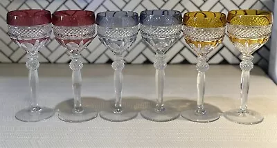 Elegant Set/6 Val St Lambert Crystal Cordial Liquor Cut To Clear Stemware • £76.01