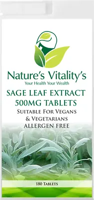 Sage Extract 500mg Menopause Hot Flush Support 180 Tablets Female HRT Vegan/Vege • £7.87