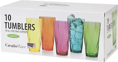 $21.75 • Buy Everyday Drinking Glasses Plastic Tumblers Set Of 10 24-Ounce Multicolor NEW