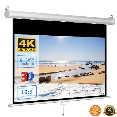 100  Projection Projector Screen Manual Pull Down Auto Lock 4K 16:9 Theater Home • $47.99