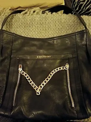 B Makowsky Black  Leather Hobo Handbag With Gold Chain  • $28