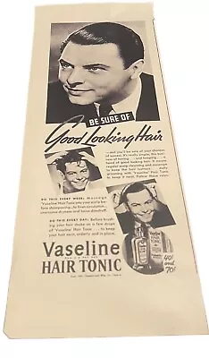 Vintage 1937 Vaseline Hair Tonic  Emphera Print Ad 5.5” X 13.5” C.09 • $6.99