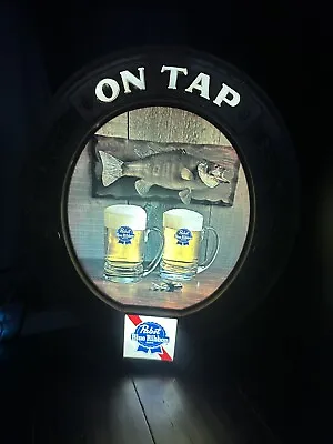 Pabst Blue Ribbon On Tap Oval Lighted Fish Beer Sign Plastic • $250