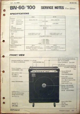 $65.12 • Buy Roland BN-60 BN-100 Bass Guitar Amp Original Service Manual Schematics Booklet