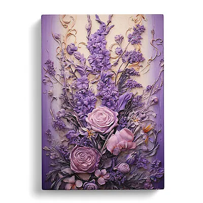 Lavender Flower Baroque Canvas Wall Art Print Framed Picture Decor Living Room • £24.95