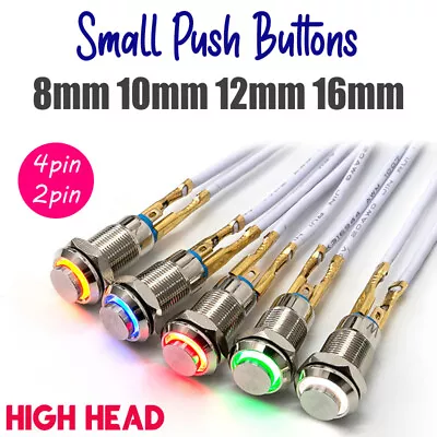 Small 8mm 10mm Metal Push Button Switch 4pin LED Latching Momentary Waterproof • $5.99