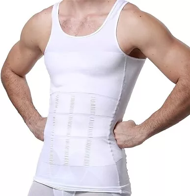 GKVK Mens Slimming Body Shaper Vest Shirt Abs Abdomen Slim WHITE LARGE • $10.99