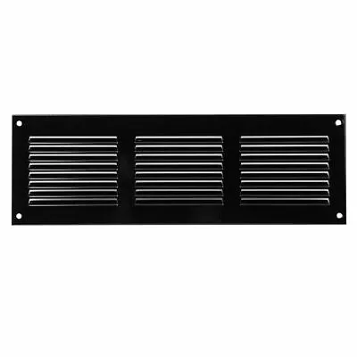 Black Metal Air Vent Grille 300mm X 100mm With Fly Screen Flat Louvre Duct Cover • £7.69