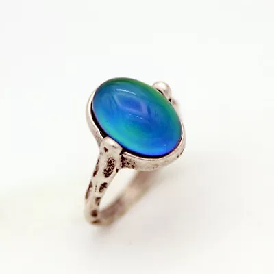 Womens Gift Antique Silver Plated 10*14 MM Oval Color Change Mood Stone Ring • $9.39