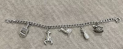 Vintage Sterling Silver Charm Bracelet Clippers Lobster Duck Pineapple Stein • $39