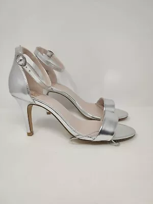 Faith Size 5 Kitten Heel Sandals Metallic Silver Prom Wedding Stiletto Shoes 9cm • £16.99