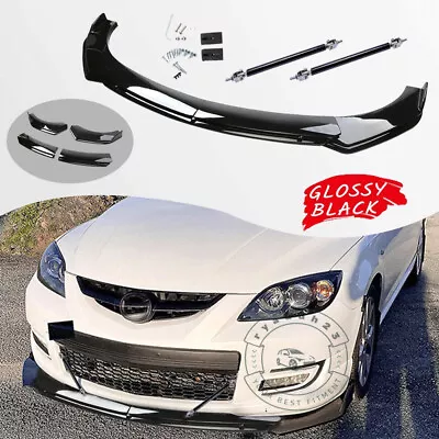 Front Bumper Lip Spoiler Splitter Panel & Strut Rods For Mazda Mazda3 Mazda6 RD • $69.99