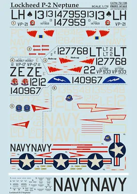 Print Scale 72-106 Decal For Lockheed P-2 Neptune 1:72 WET Decal • $18.34