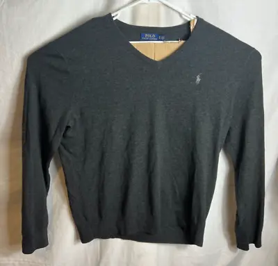 Polo Ralph Lauren Cashmere V Neck Sweater Mens XL L/S Pullover Gray Logo Pony • $18.86