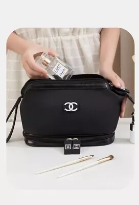 NEW 2024 Chanel Beaute X'mas Gift Set Makeup Box Travel Case Cosmetic Bag Black • $38.99