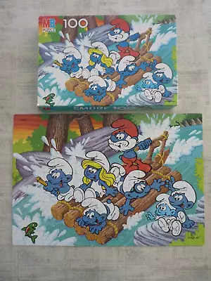 Vintage 1983 SMURF Puzzle 100 Pc Milton Bradley MB #4190-2 Rafting COMPLETE • $6.99