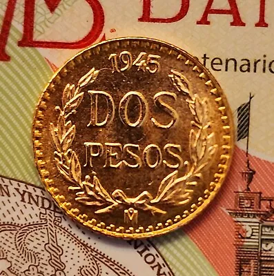 1945 Dos Pesos .0482 Oz 1.366g .900 Fine Mexican Gold - BU In Capsule • $149.90
