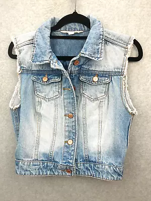 Jay Jays Size 8 Midwash Button Front Sleeveless Denim Vest Jacket • $26